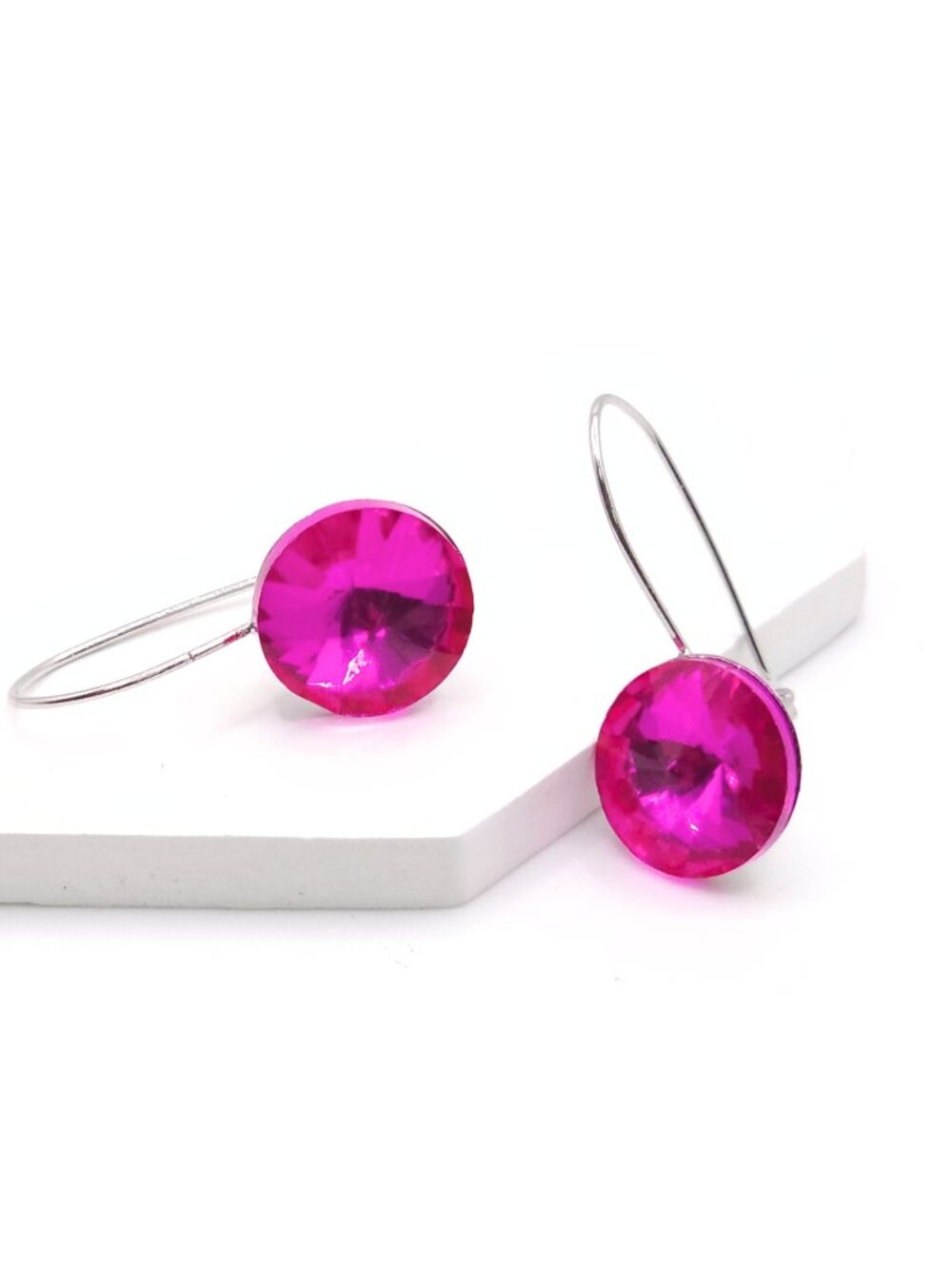 Pink Crystal on Silver Dangle Earrings - New